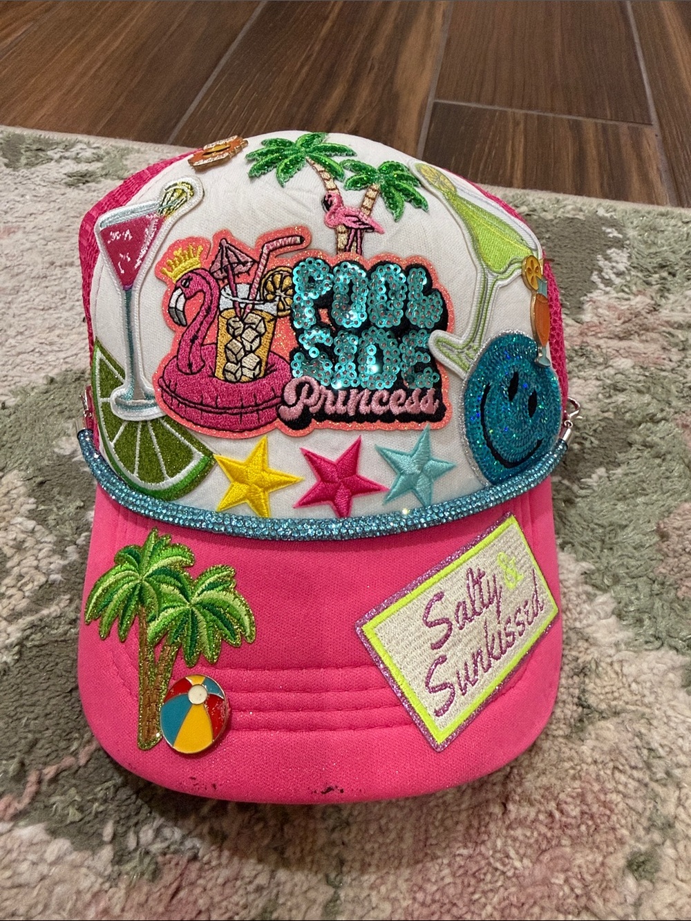 Sequined 'Poolside Princess' Pink Patch Baseball Cap